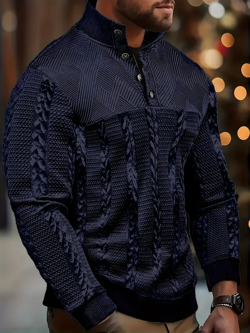 DAWSON – LONG SLEEVE HENLEY SWEATER WITH STRIPES