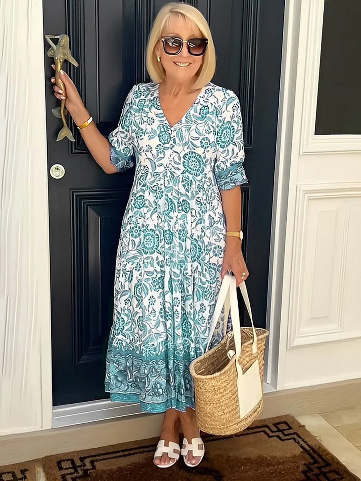 FIORA-LYN – BOHO DEEP V NECK FLORAL DRESS