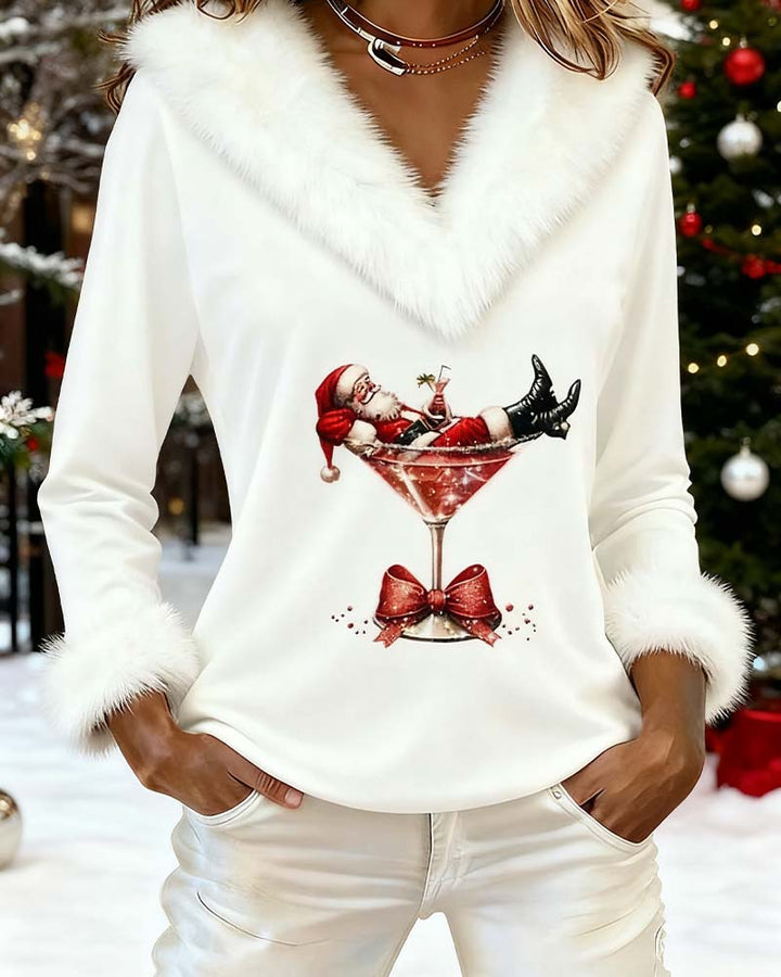 ALENYA – PLUSH CHRISTMAS PRINT LONG SLEEVE TOP