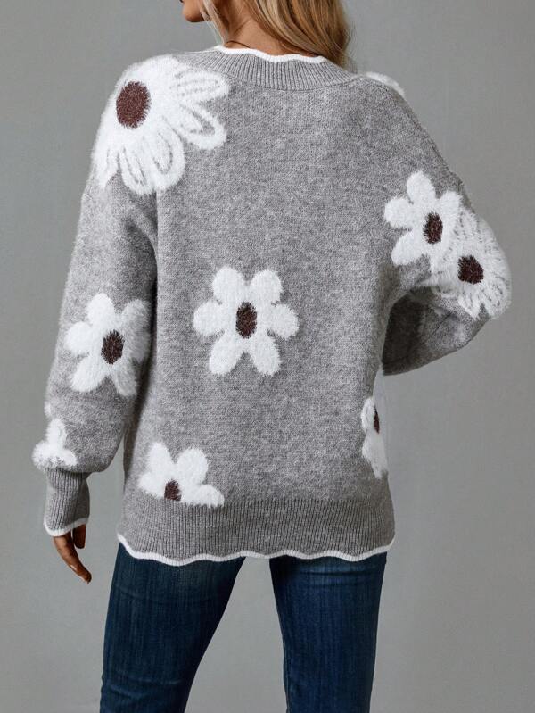 THEA – ELEGANT V-NECK FLORAL SWEATER