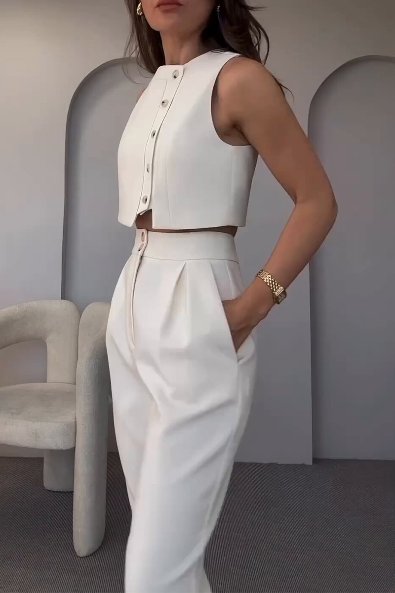 CYRA – CASUAL SOLID COLOR SLEEVELESS TWO-PIECE SET