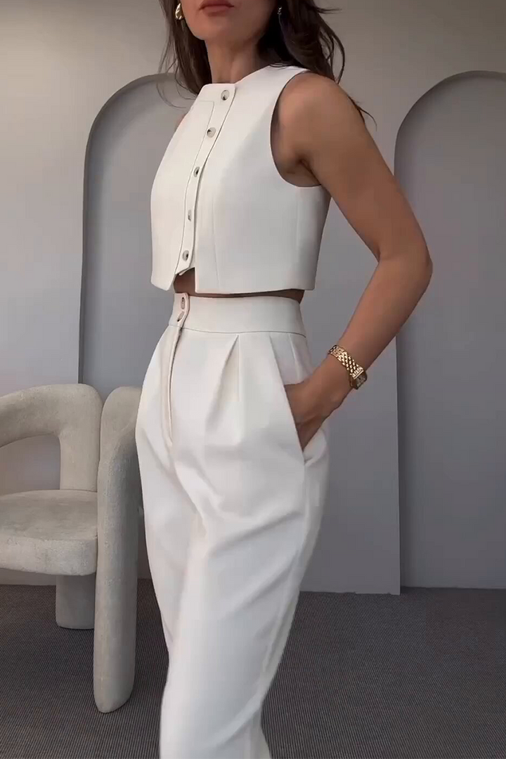 CYRA – CASUAL SOLID COLOR SLEEVELESS TWO-PIECE SET