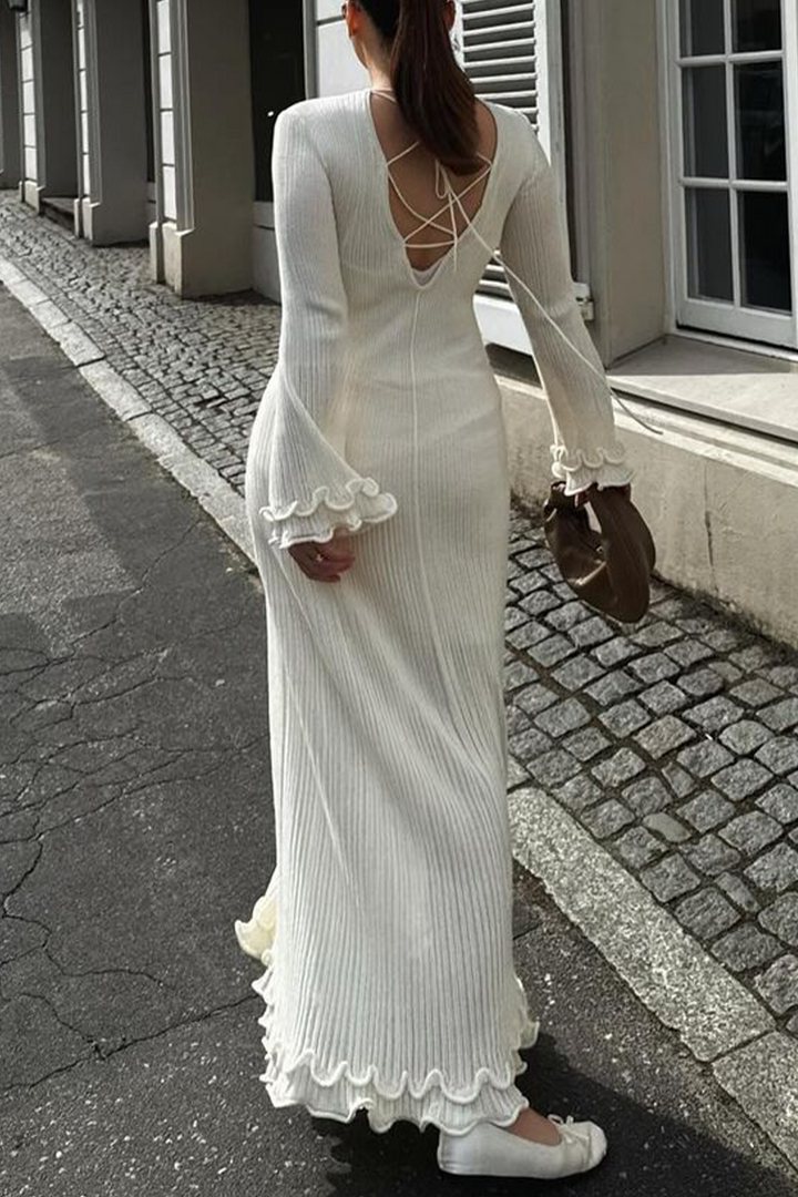 KATRIELLE – ELEGANT LACE-UP BACKLESS SKIRT DRESS