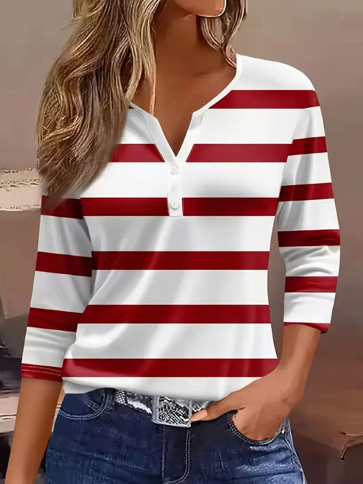 MYRRAVYN – DAKOTA JANE STRIPED V-NECK TOP