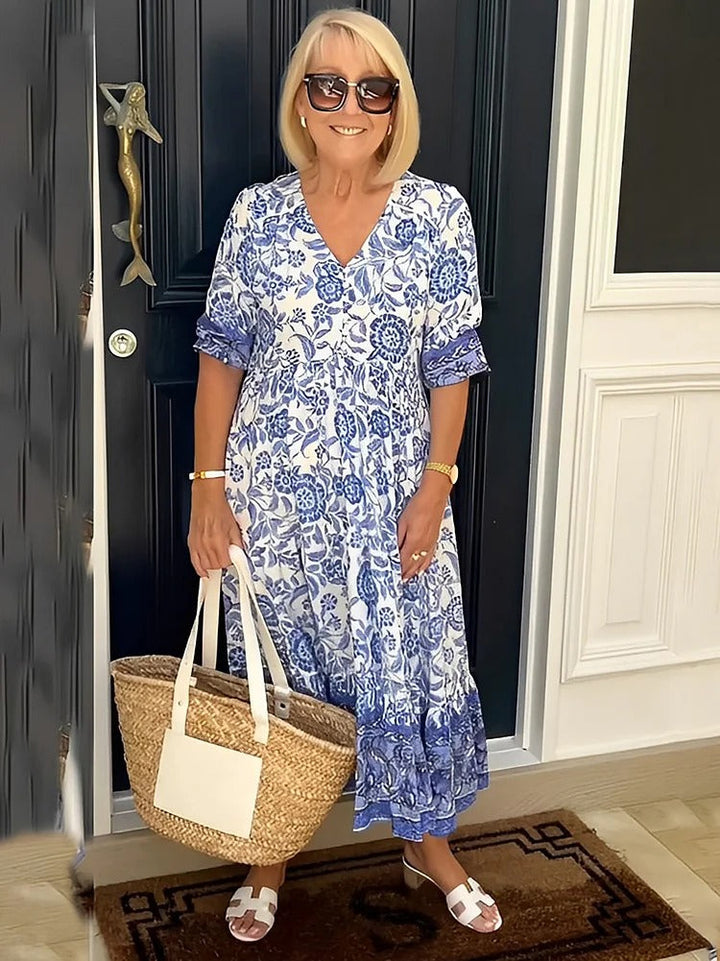 FIORA-LYN – BOHO DEEP V NECK FLORAL DRESS