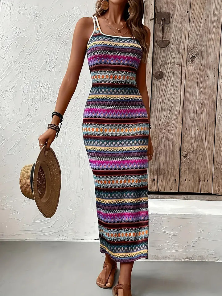 Haisley - Chic Striped Square Neck Tank Dress