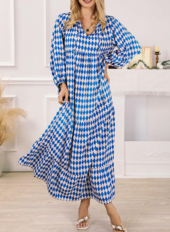 WINONA – WOMEN'S PUFF SLEEVE GEOMETRIC BOHEMIAN MAXI DRESS