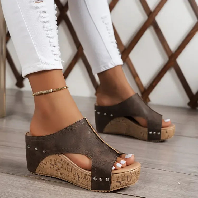 Faith - Elegant Rubber Sole Buckle Wedge Sandals
