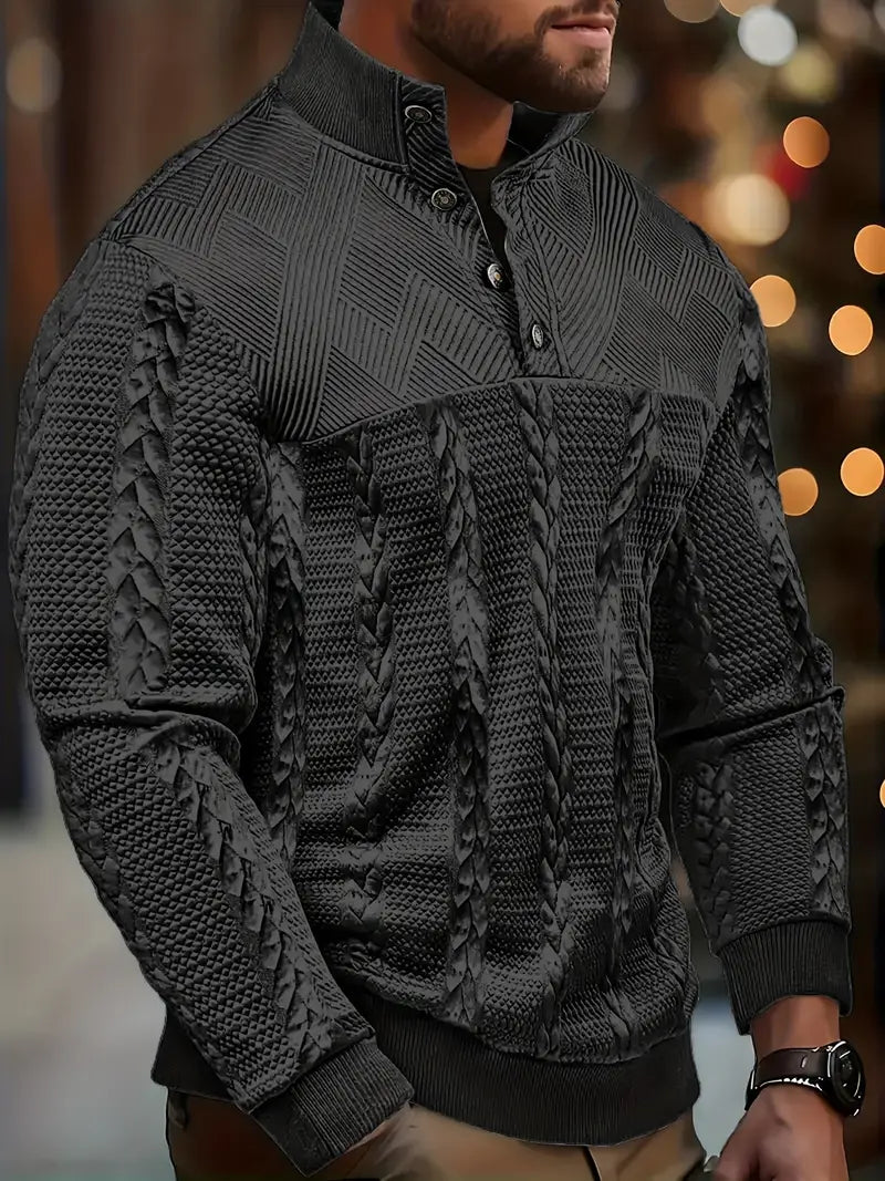 DAWSON – LONG SLEEVE HENLEY SWEATER WITH STRIPES