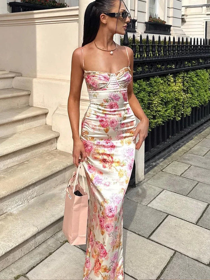 Lucy - Floral Satin Maxi Dress
