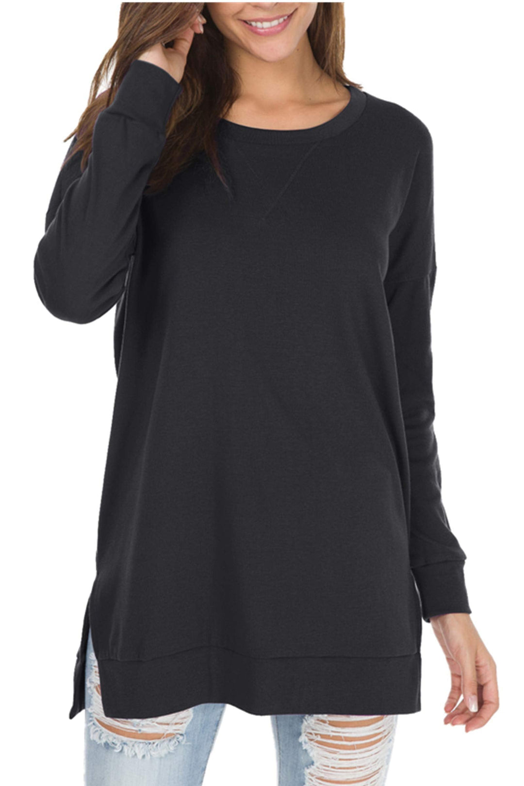 Talia – Long-Sleeved Side Slit Loose Top