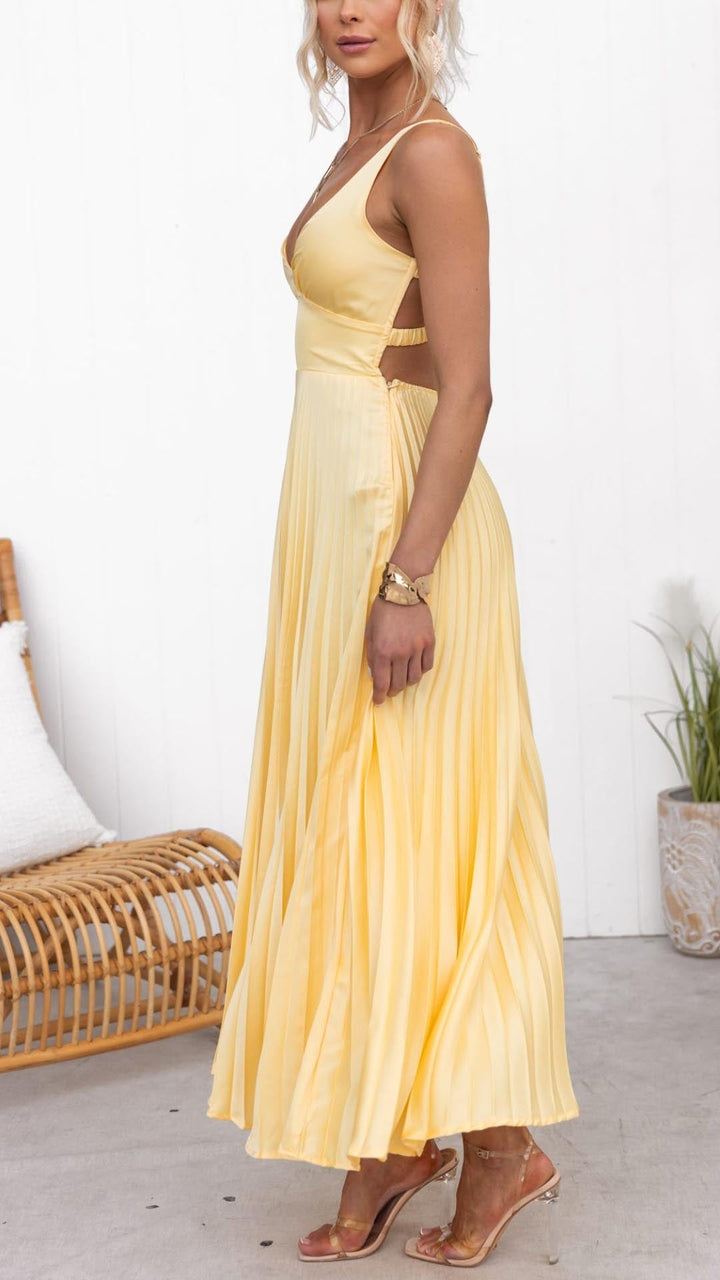 Jane - Pleated V-Neck Maxi Dress