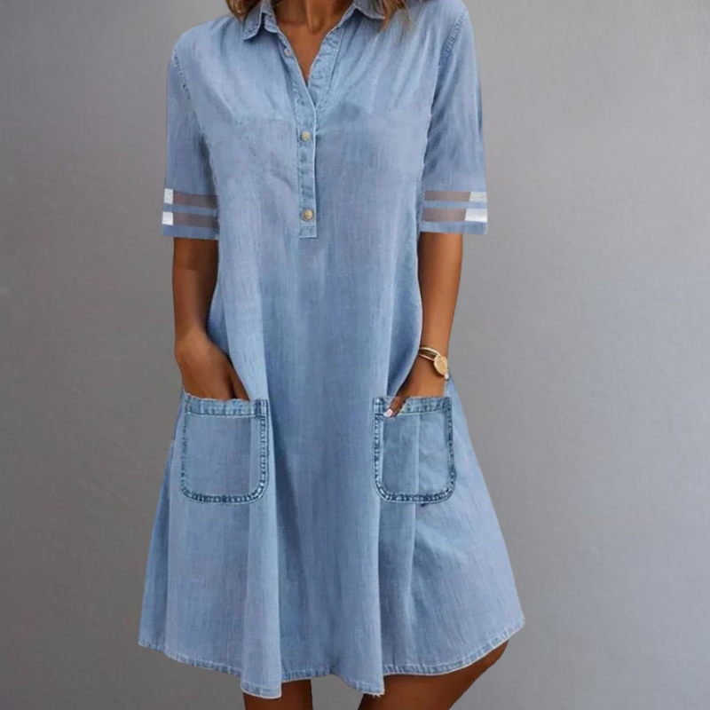 JORELLE – DENIM-STYLE MINI DRESS WITH SIDE POCKETS