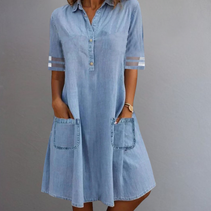 JORELLE – DENIM-STYLE MINI DRESS WITH SIDE POCKETS
