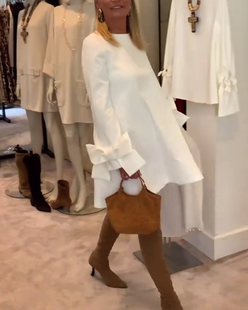 LYSANTRA – ELEGANT DRESS ROUND NECK SLEEVE BOW